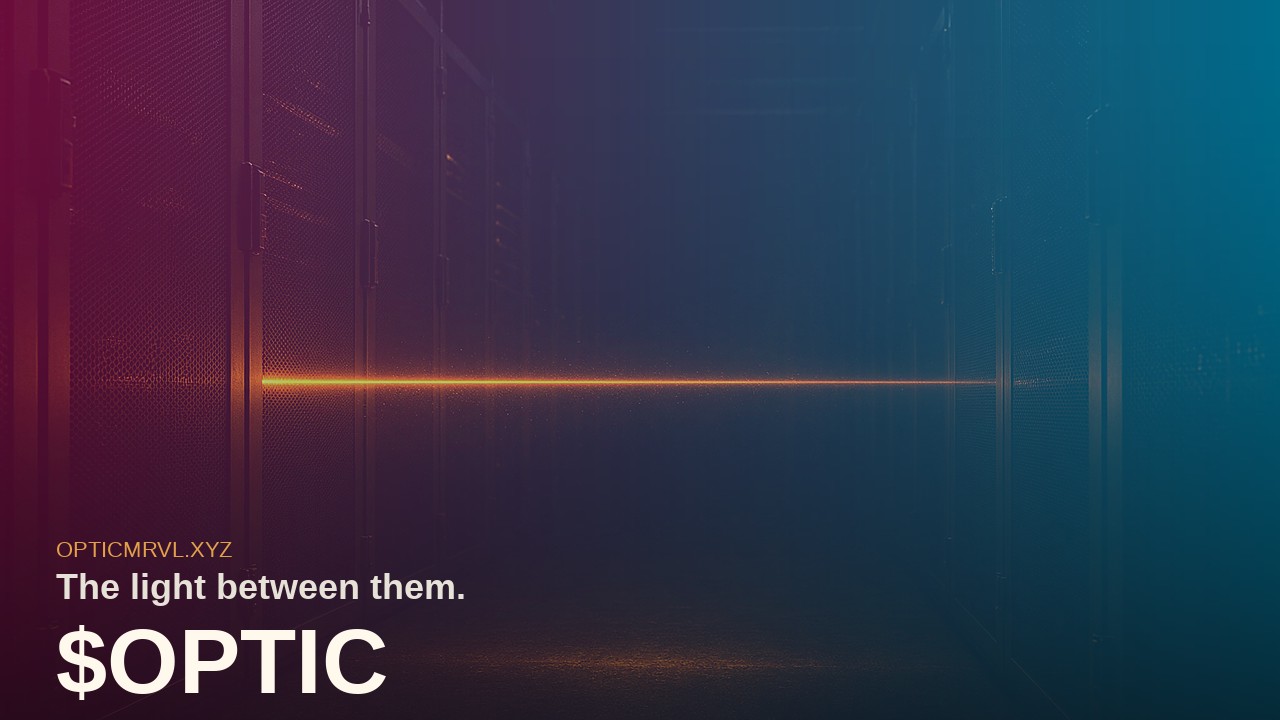 Channel card. Three colors of light down a dark aisle.